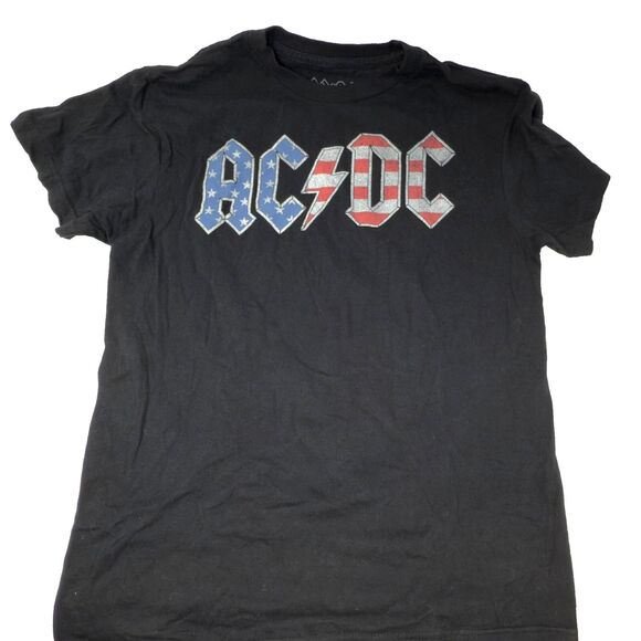 AC/DC Small Adult T-Shirt Black American Flag Back In Black Vintage Style Tee - Picture 1 of 5